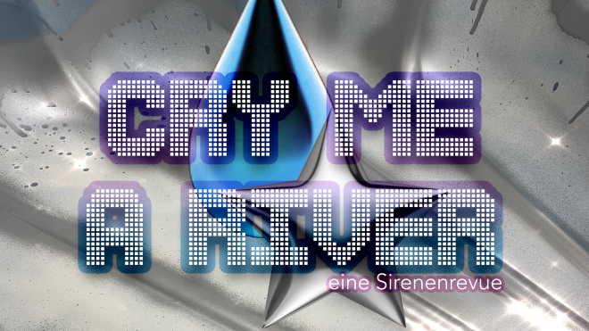 A striking purple-and-white inscription with the title 'CRY ME A RIVER,' behind it a large black-and-blue tear and a star on a silver background.