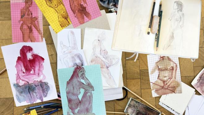 You can see various nude drawings in different styles.