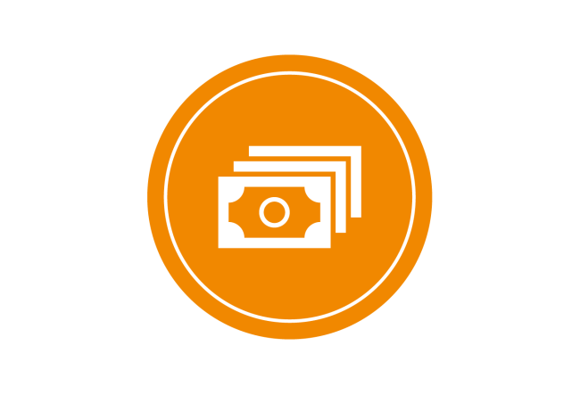 Pictogram: Round circle with banknotes.
