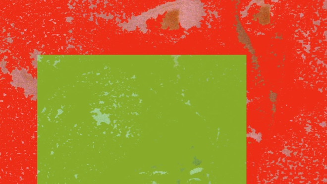 abstract picture with a red backround and a green rectangle